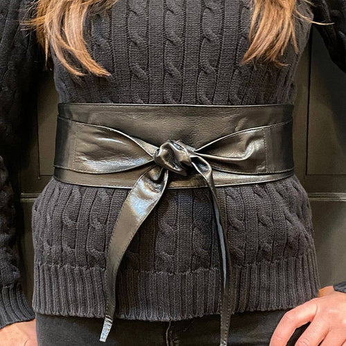 Obi Leather Wrap Belt- Black