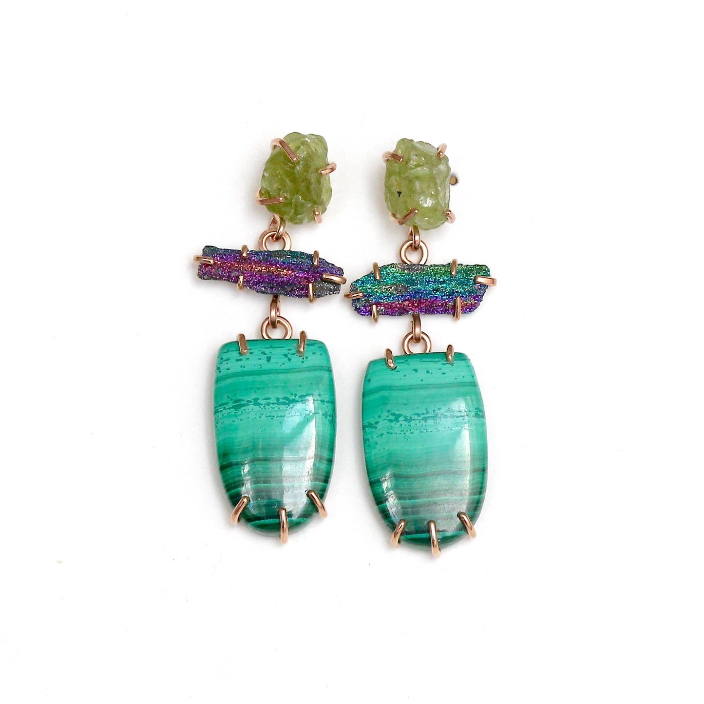 Peridot and Malachite Tier Earrings