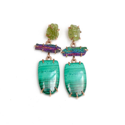 Peridot and Malachite Tier Earrings