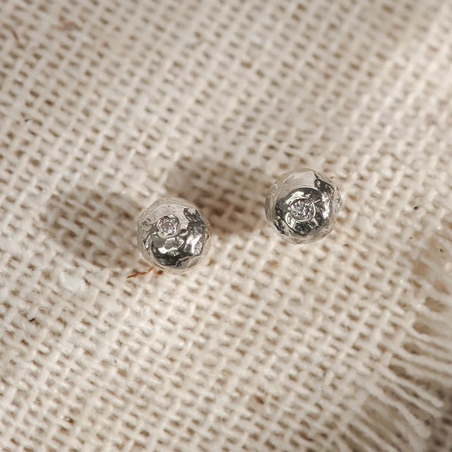 Sterling Pebble Studs with Diamonds
