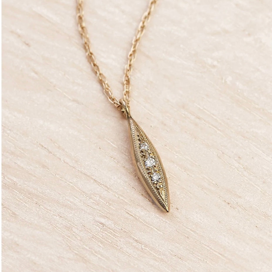 Solid Gold  Triple Diamond Peak Necklace