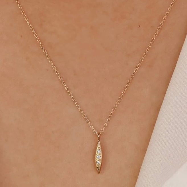 Solid Gold  Triple Diamond Peak Necklace