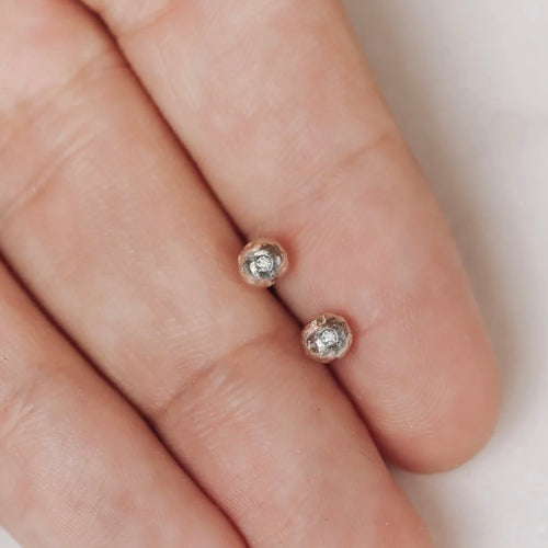 Sterling Pebble Studs with Diamonds