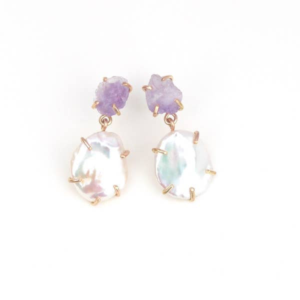 Double Drop Pearl and Gemstone Earrings