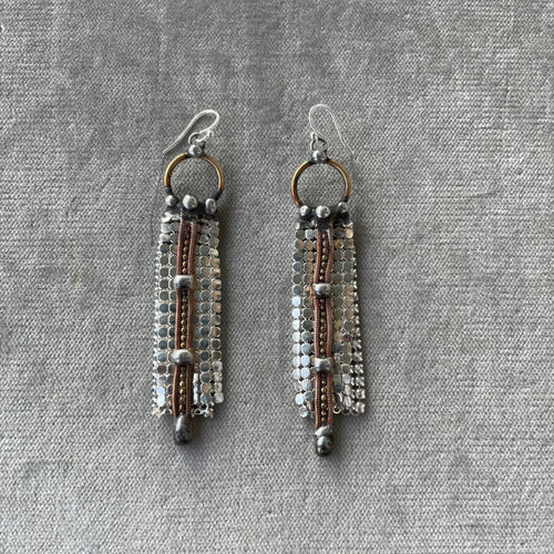 Silver Mesh and Gold Chain Earrings