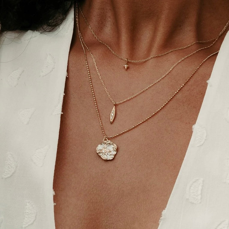 Solid Gold  Triple Diamond Peak Necklace