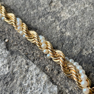 Twisted Pearl and Gold Rope Bracelet