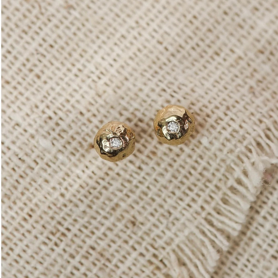 Gold Diamond Pebble Studs