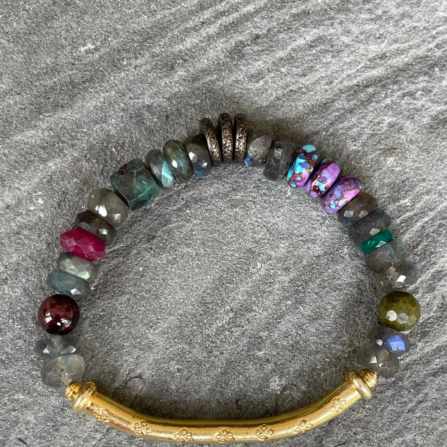 Labradorite and Chrysocolla Cube Beaded Bracelet