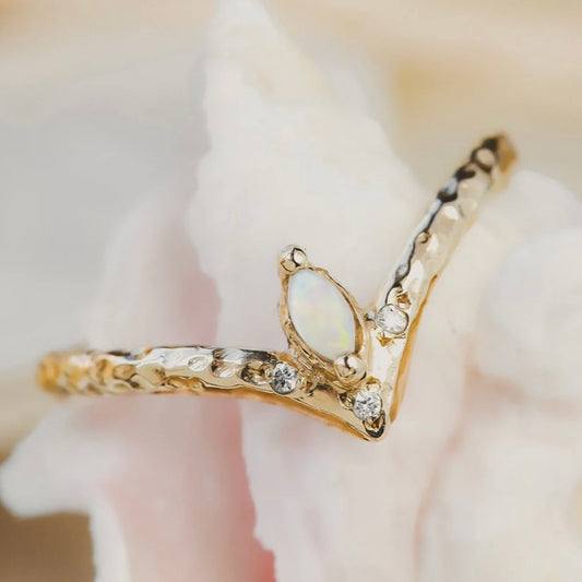 Marquise Opal and Diamond Ring