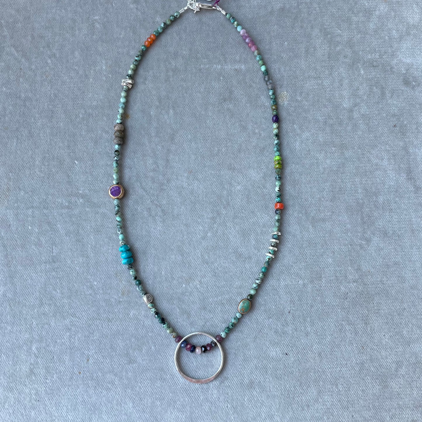 Chrysocolla, Sapphire and Silver Circle Necklace
