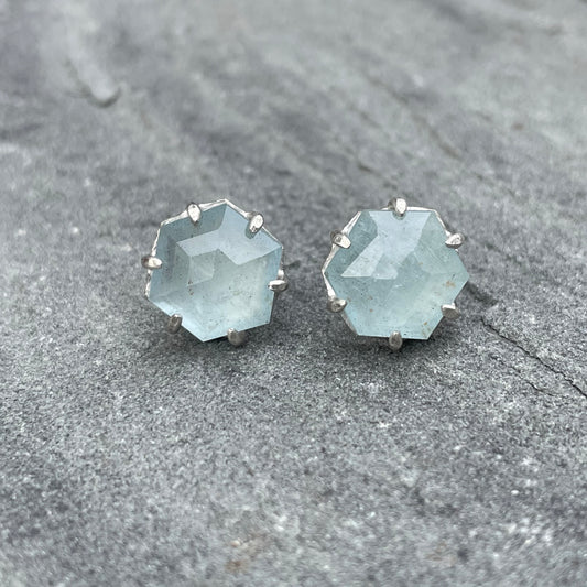 Aquamarine Hexy Studs