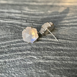 Rainbow Moonstone Hexy Studs