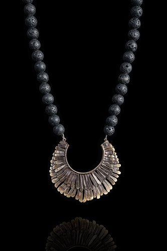 Bronze Feather with lava beads