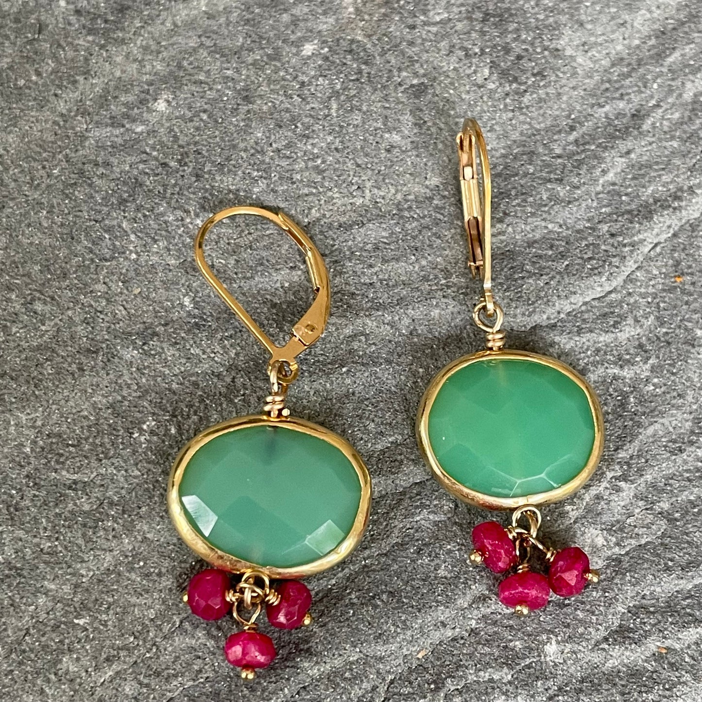 Chrysoprase and Ruby dangles