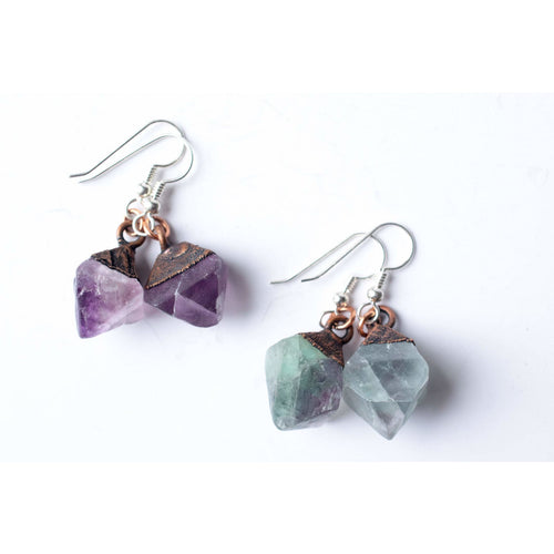 Raw Flourite Octohedron Earrings