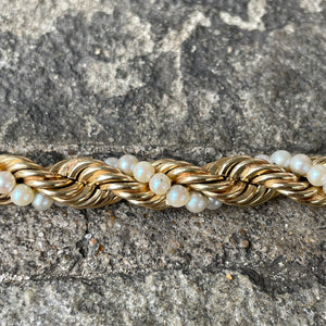 Twisted Pearl and Gold Rope Bracelet