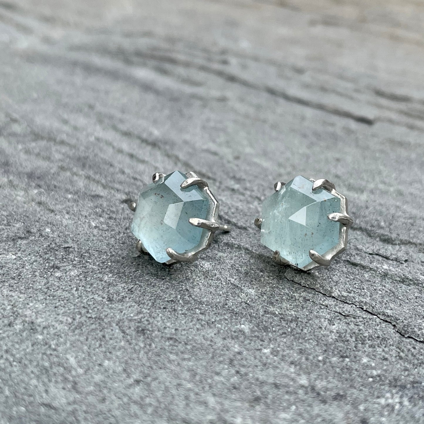 Aquamarine Hexy Studs