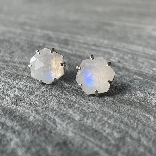 Rainbow Moonstone Hexy Studs