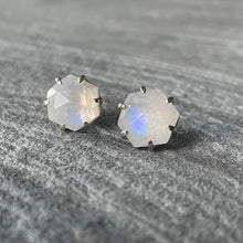 Load image into Gallery viewer, Rainbow Moonstone Hexy Studs