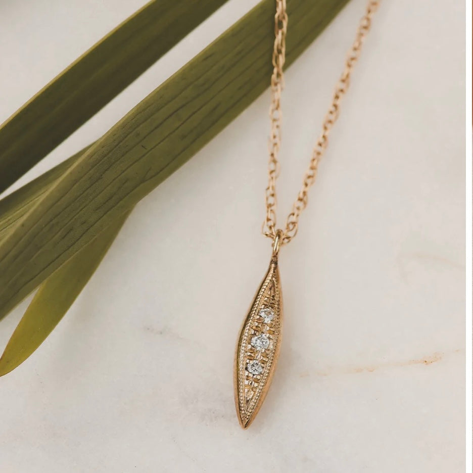 Solid Gold  Triple Diamond Peak Necklace