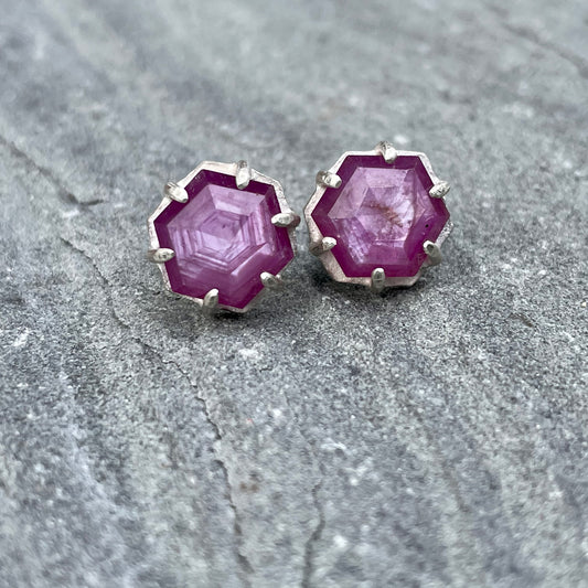 Pink Star Sapphire Hexy Studs