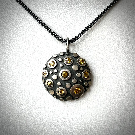 Disco Shield Pendant with Sapphires