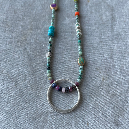 Chrysocolla, Sapphire and Silver Circle Necklace