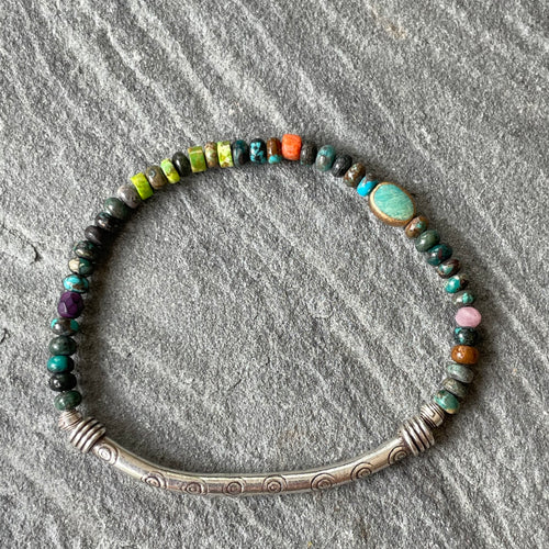 Turquoise and Hill Tribe Silver Bracelet