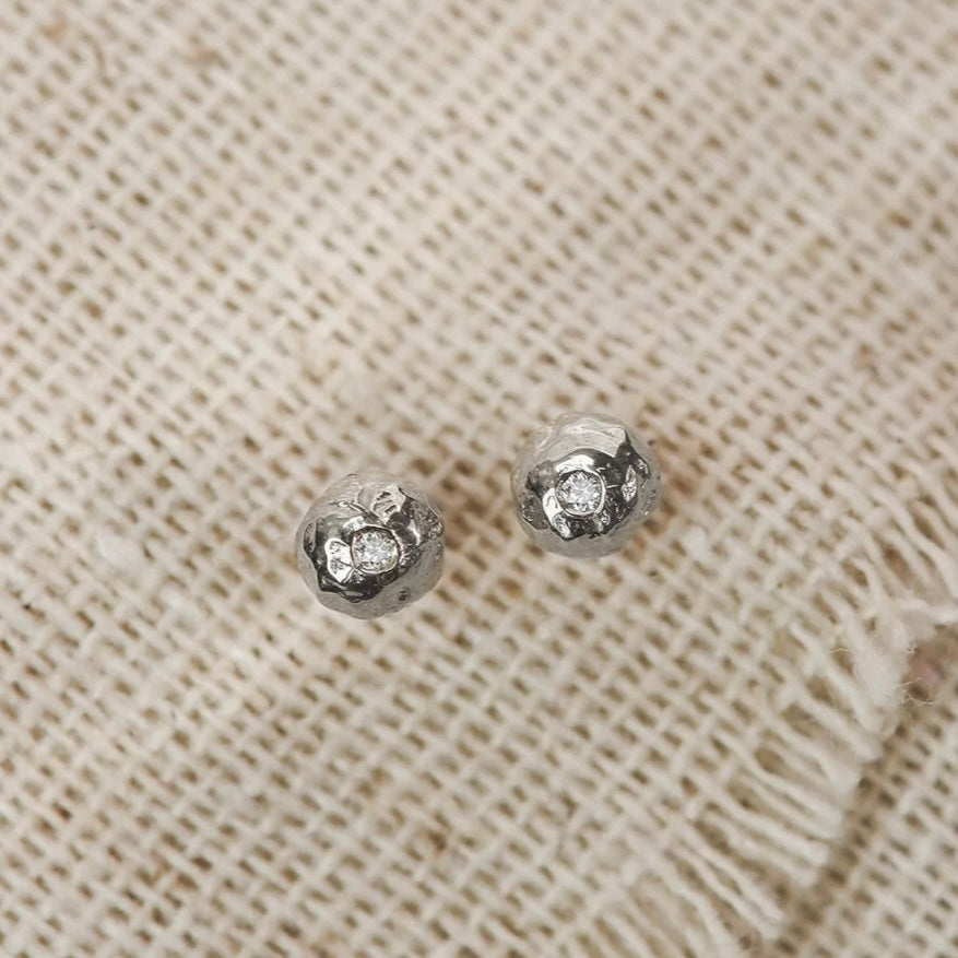 Sterling Pebble Studs with Diamonds