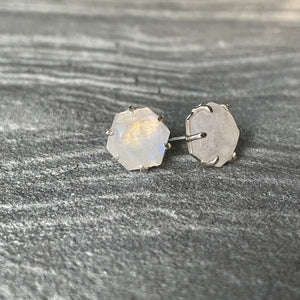 Rainbow Moonstone Hexy Studs