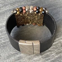 Load image into Gallery viewer, Faceted multi-Metal Beads on Black Leather