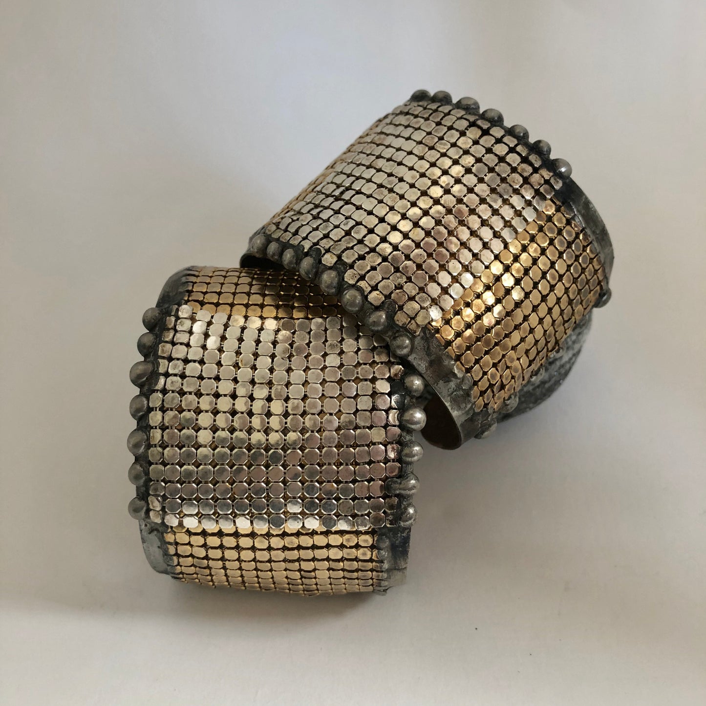 Brass cuff with Silver and gold plated mesh