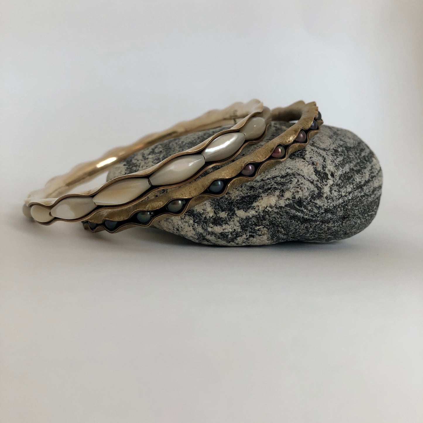 Bronze Bangle Bracelet with peacock pearls
