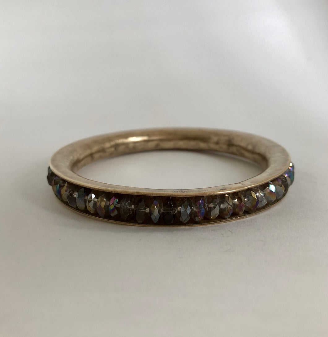 Bronze Bangle Bracelet with Irradiated Glass Beads