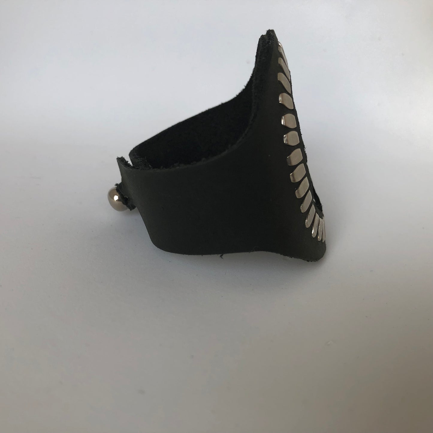 Mermaid Cuff Bracelet- Silver studded Black leather band with black fish skin