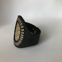 Load image into Gallery viewer, Mermaid Cuff Bracelet- Silver Studded black leather with ivory fish skin