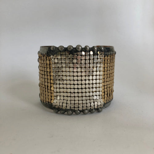 Brass cuff with Silver and gold plated mesh